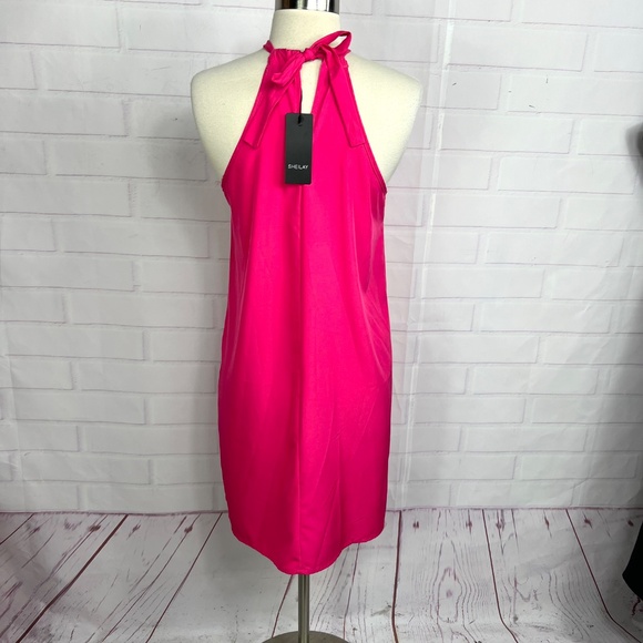 👗💖NWT🤩 |•SHEILAY•| Pink Rayon Keyhole Tie Around Neck Dress Size M 17.5" PTP - Picture 6 of 8
